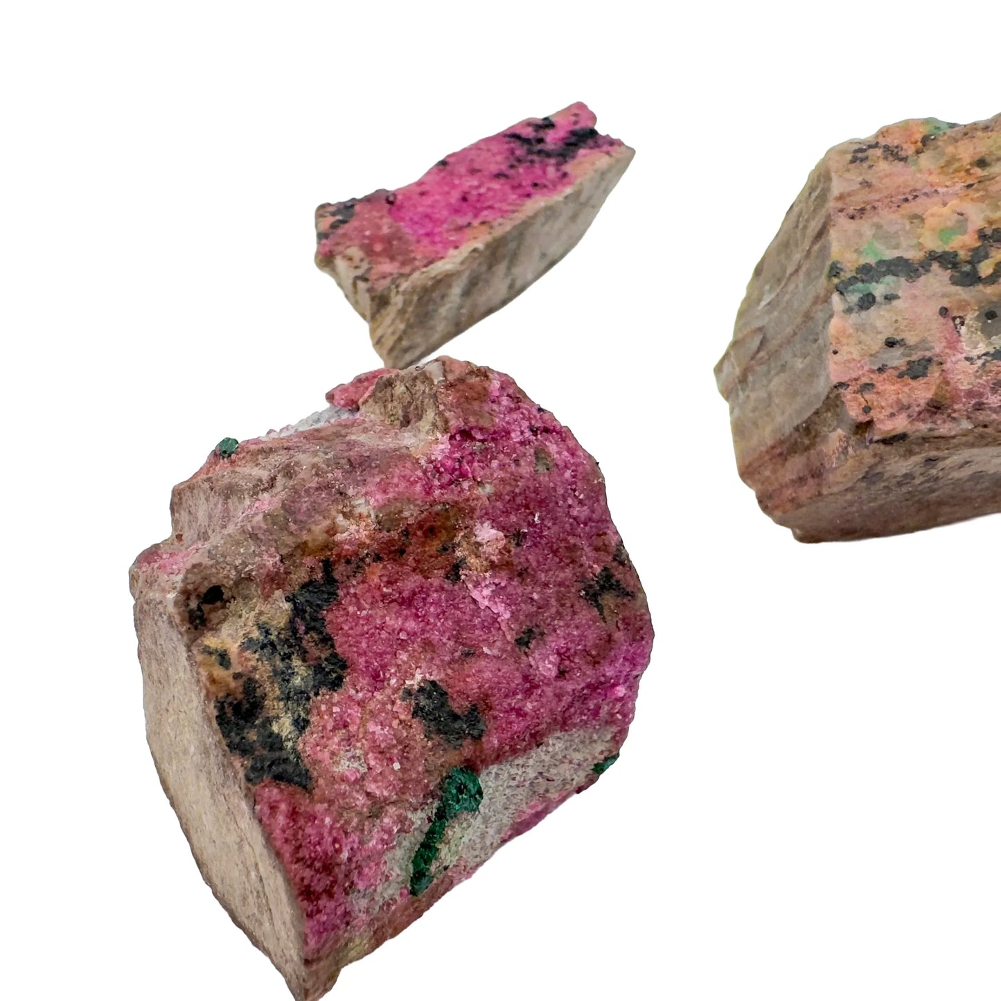 Opposite side of Grade AA Cobalt Calcite raw stone, sourced from Haut-Lomami, Democratic Republic of the Congo, showing open form.