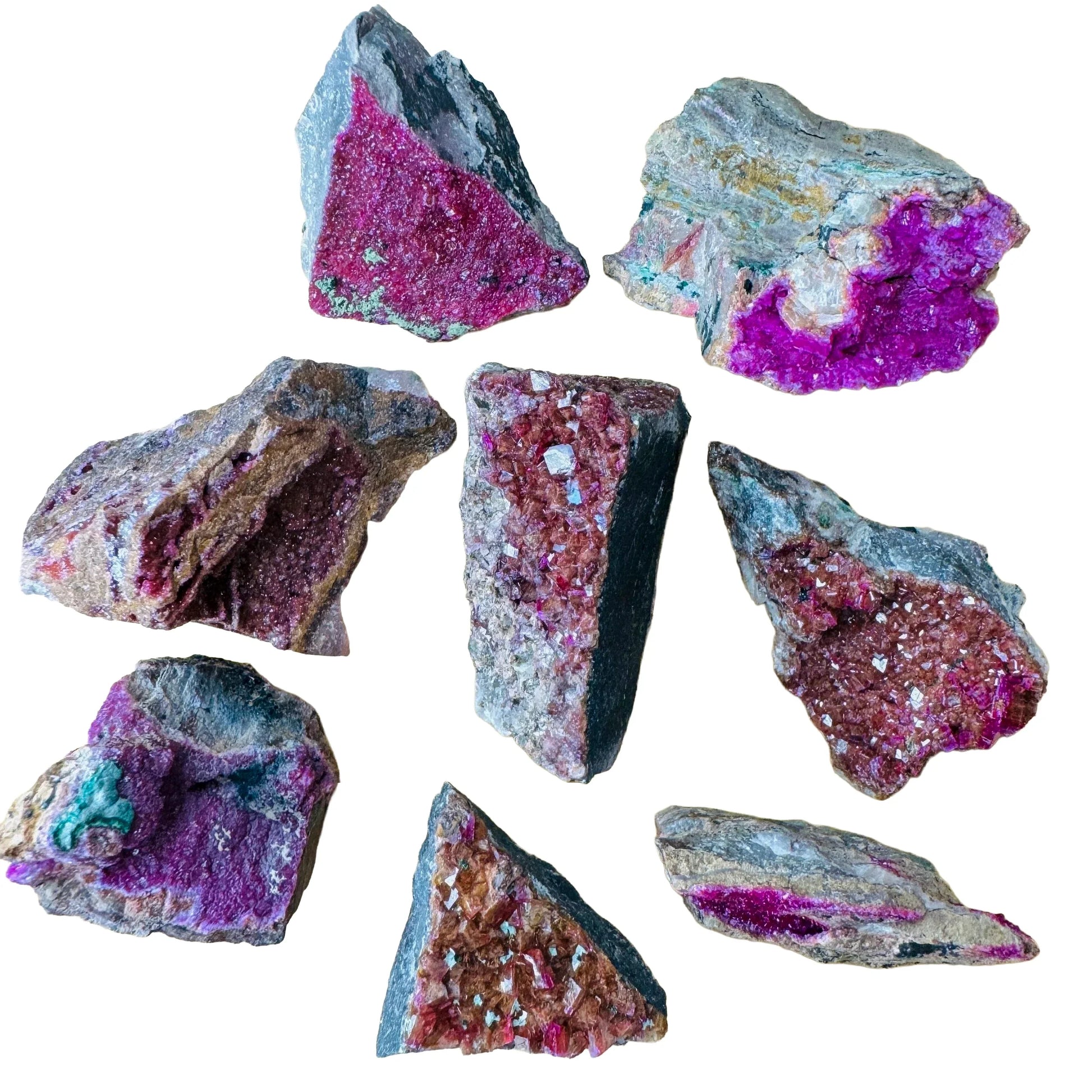 Detail shot of Grade AA Cobalt Calcite raw under natural light