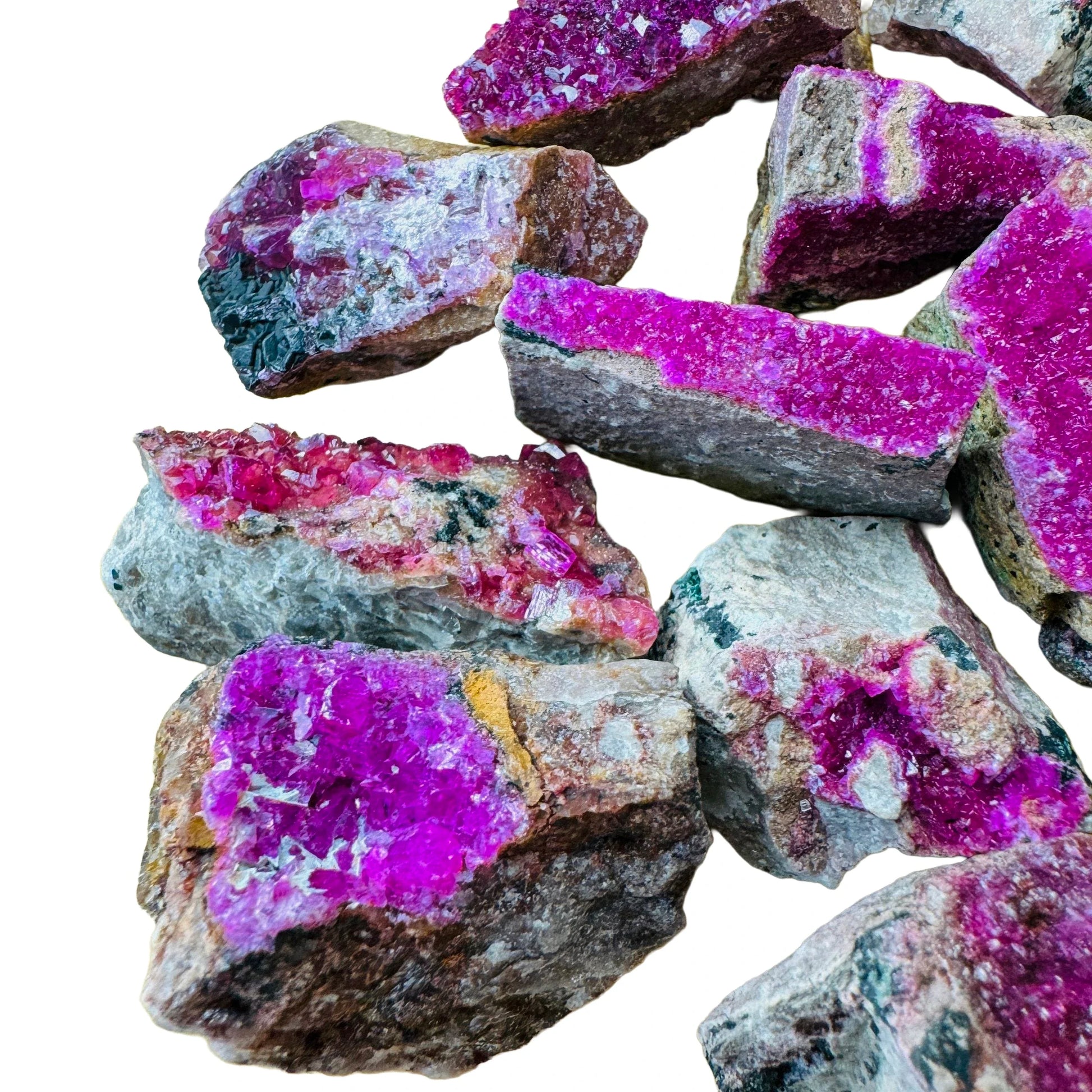 Profile shot of Cobalt Calcite raw stone, Democratic Republic of the Congo-sourced.