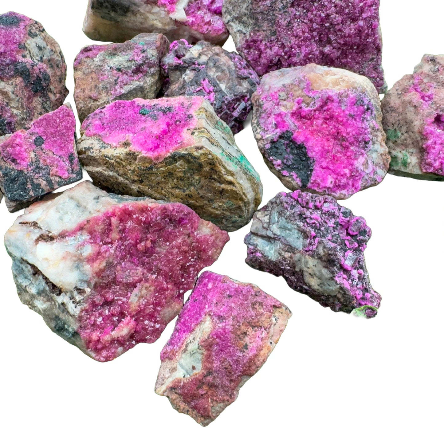 Back view of Grade AA Cobalt Calcite raw showing natural surface