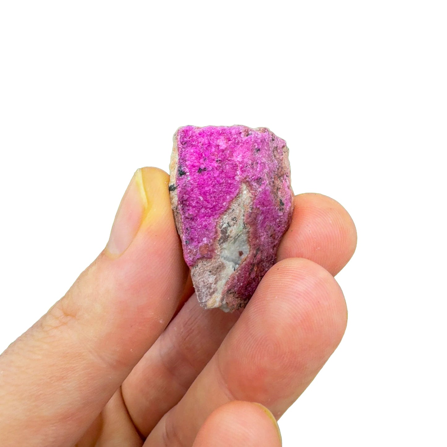 Detail shot of Grade AA Cobalt Calcite raw under natural light