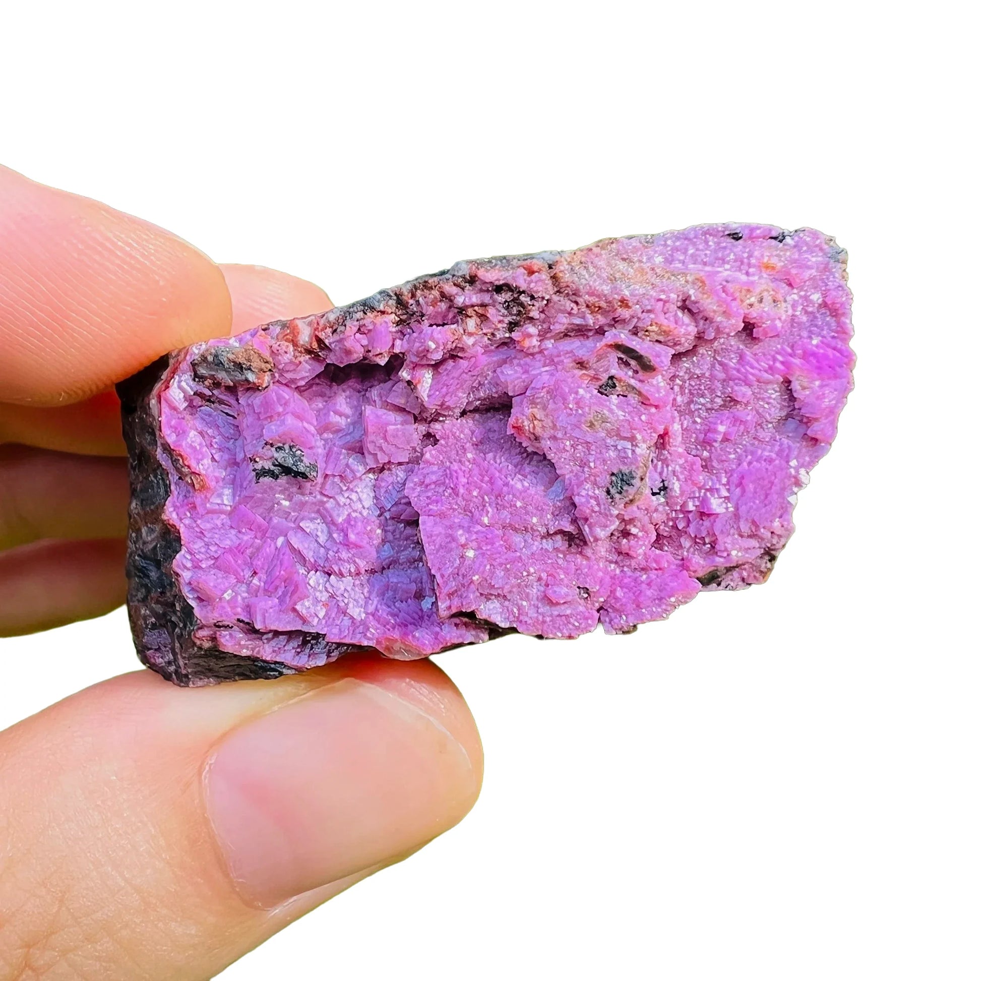 Full profile of Grade AA Cobalt Calcite raw ready to ship from Beyond Bohemian
