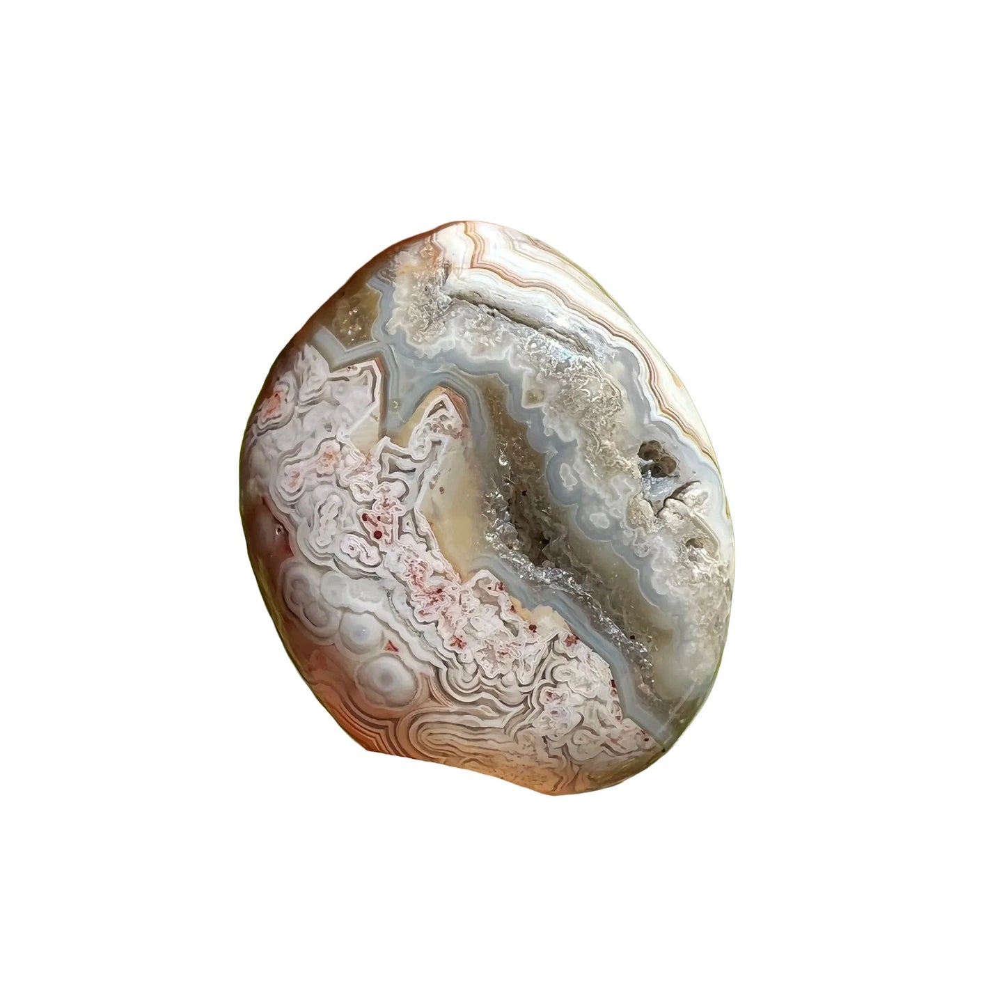 Full profile of Grade AA Crazy Lace Agate tumbled stone ready to ship from Beyond Bohemian