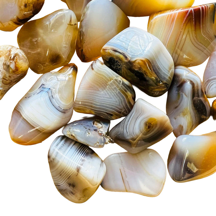 Surface detail of Grade A Dendritic Agate tumbled stone, showing matte finish, for Grounding.