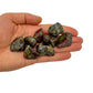 Natural light context of Dragon Bloodstone tumbled stone, from Limpopo, South Africa, with subtle natural color showing through.