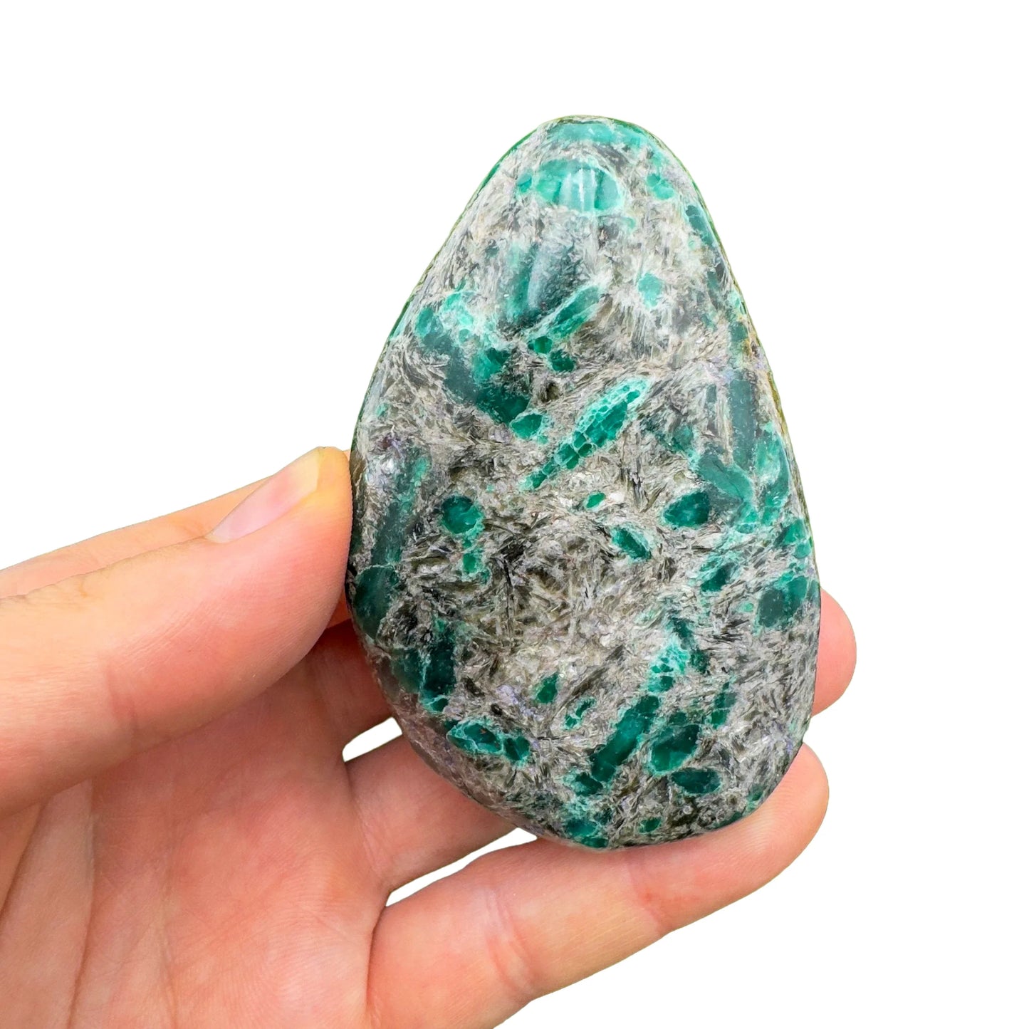 Detail shot of Grade AA Emerald palm stone under natural light