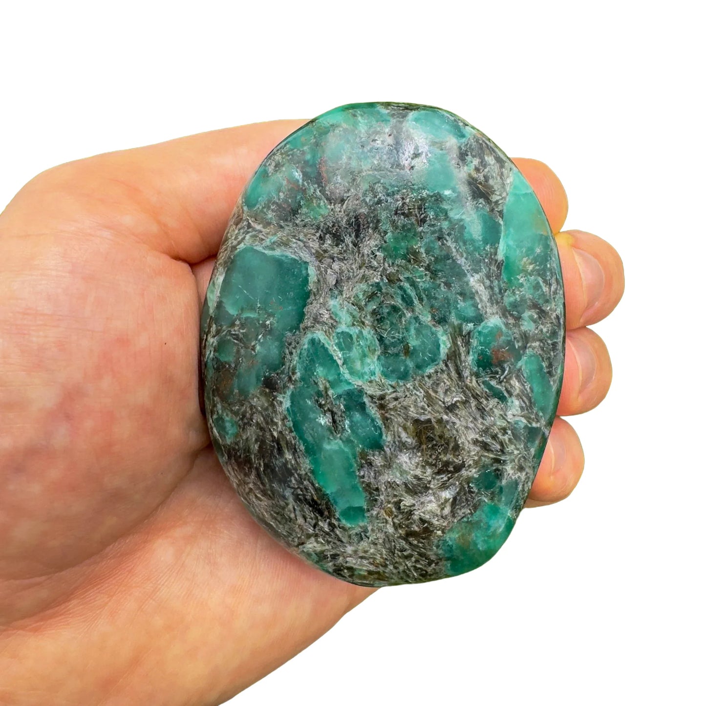 Full profile of Grade AA Emerald palm stone ready to ship from Beyond Bohemian