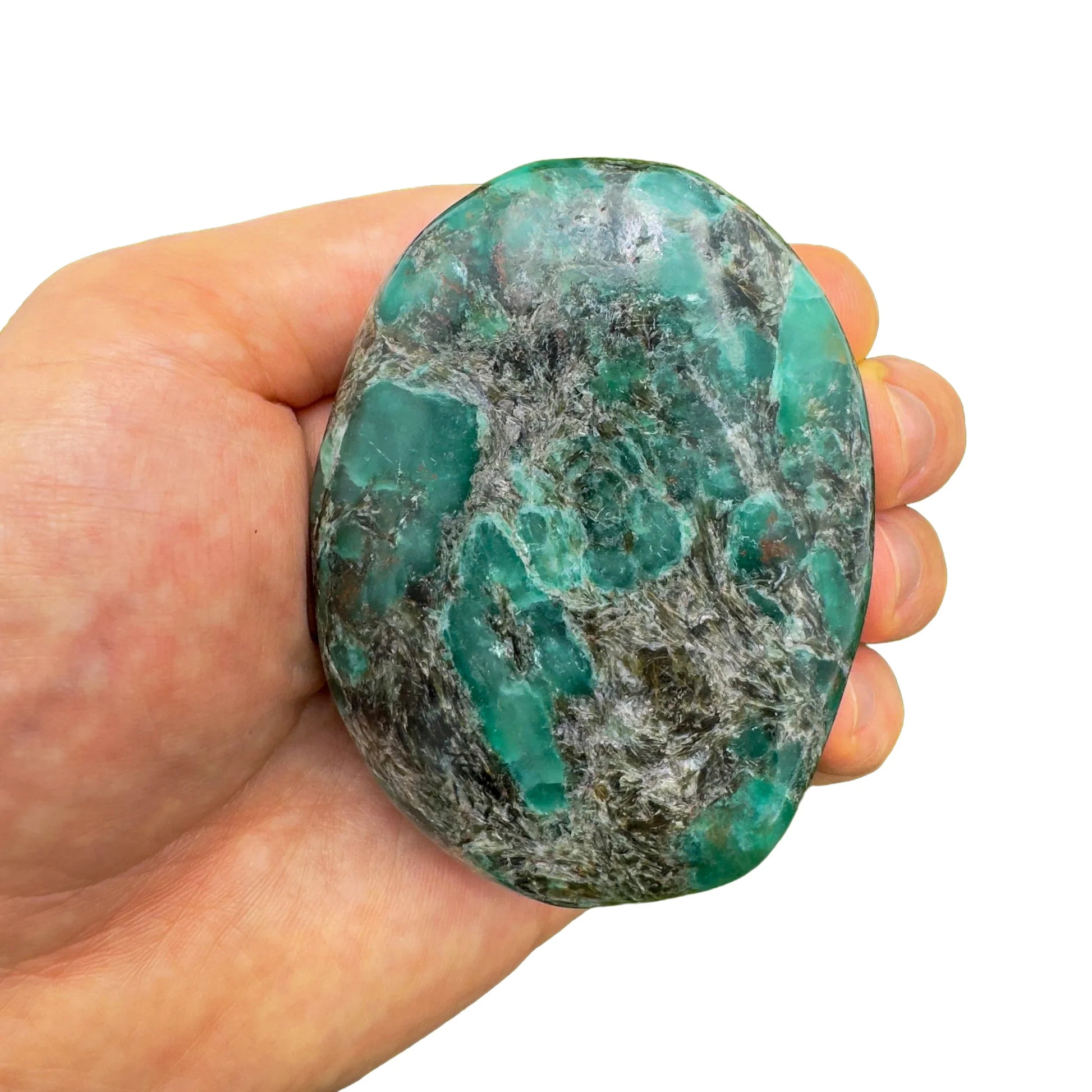 Full profile of Grade AA Emerald palm stone ready to ship from Beyond Bohemian