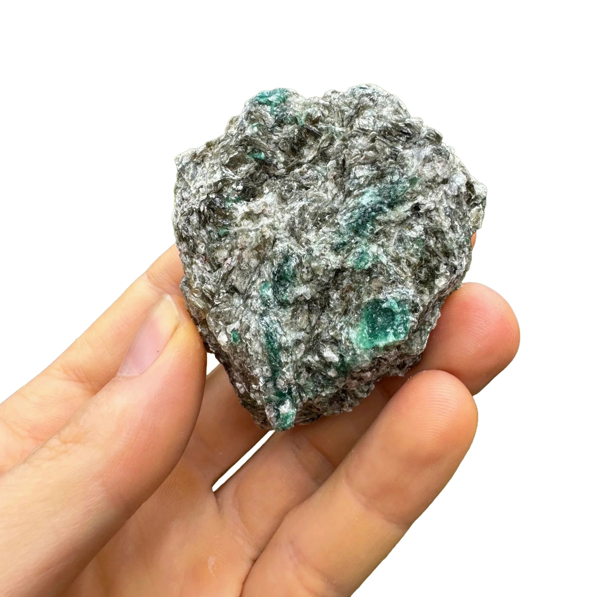 In-hand view of a Emerald specimen, hand-selected from Midlands Province, Zimbabwe.