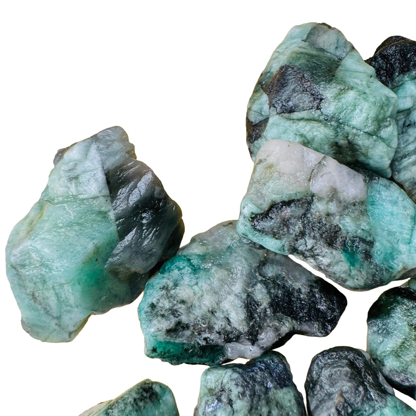 Top view of Emerald raw stone, showing earthy tone, Brazil-sourced.