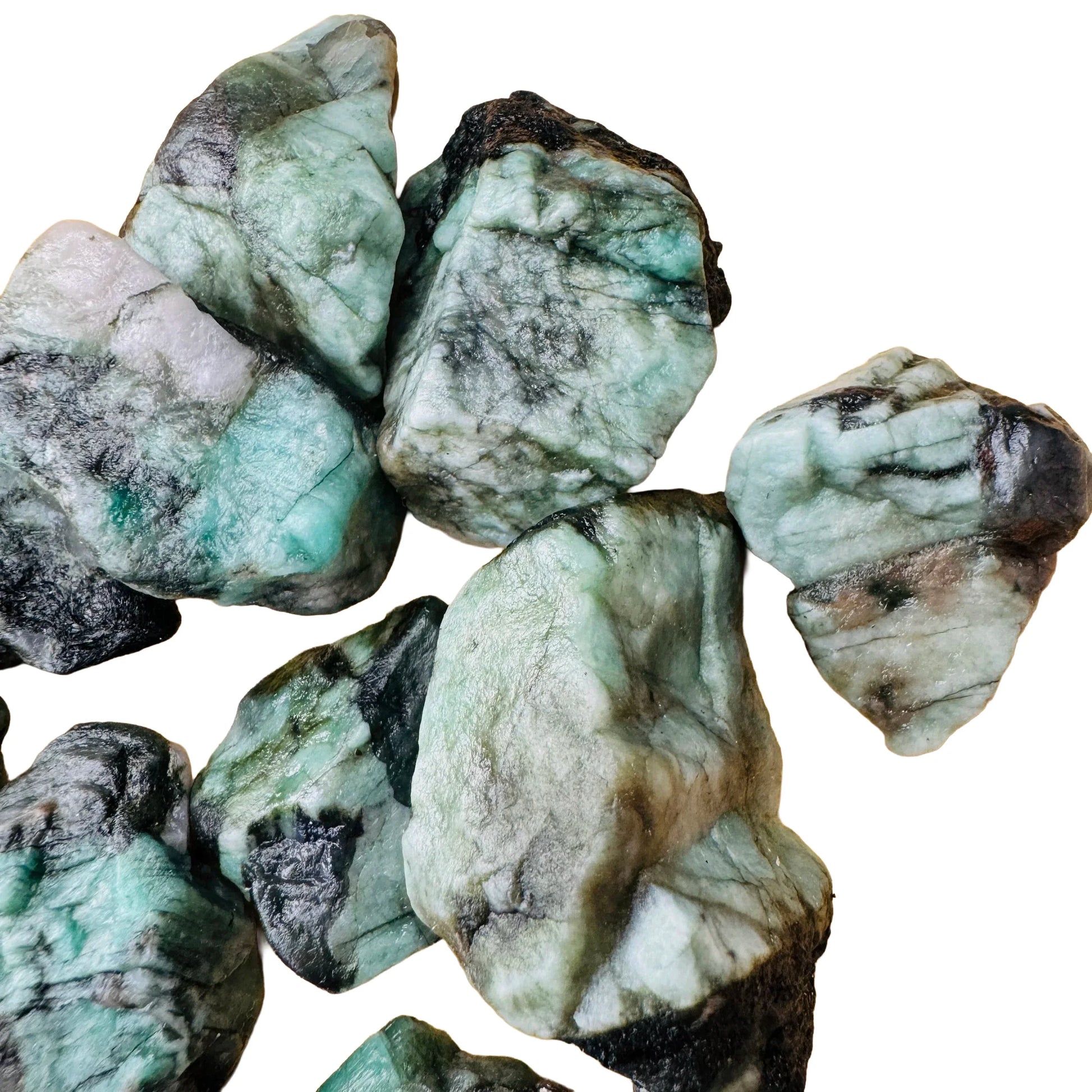 Underside view of Grade AA Emerald raw stone, kept close for Love, sourced from Brazil.