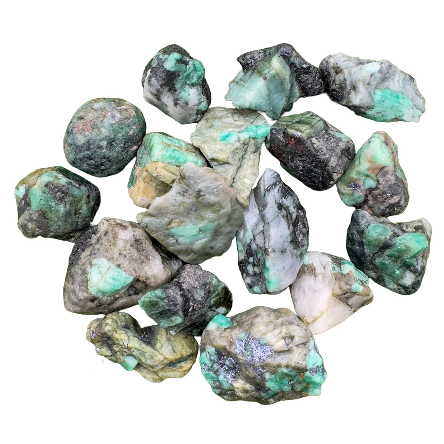 Natural light view of one Emerald raw stone for scale, sourced from Brazil.