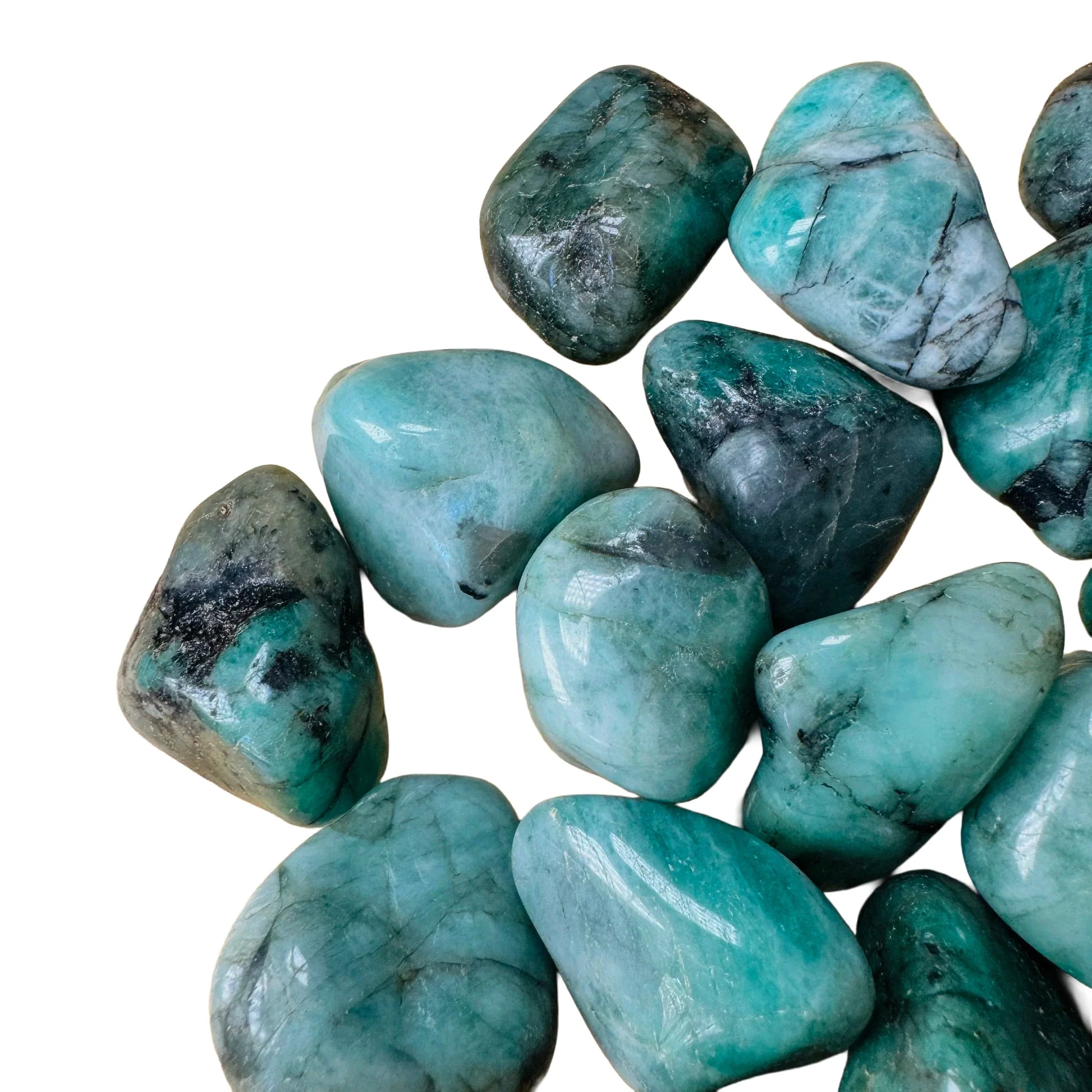 Reverse side of Emerald tumbled stone, showing characteristic color.