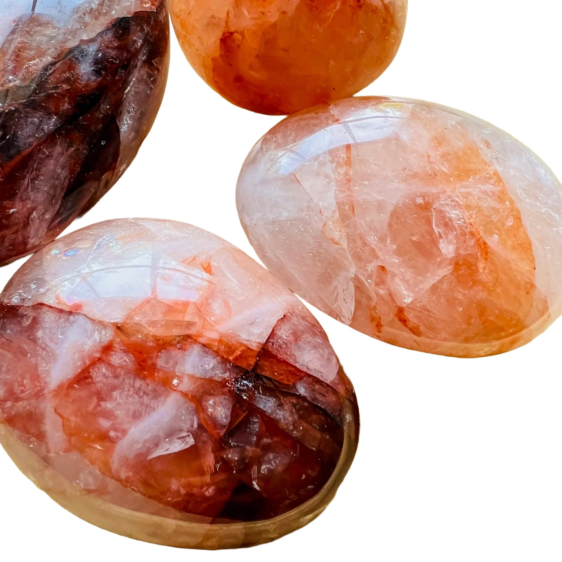 Side profile of Fire Quartz palm stone, Madagascar-sourced.
