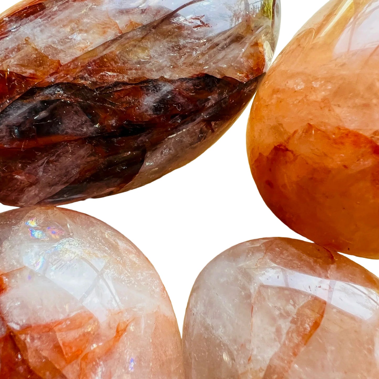 Underside detail of Fire Quartz palm stone, from Alaotra-Mangoro, Madagascar, often kept for Grounding.
