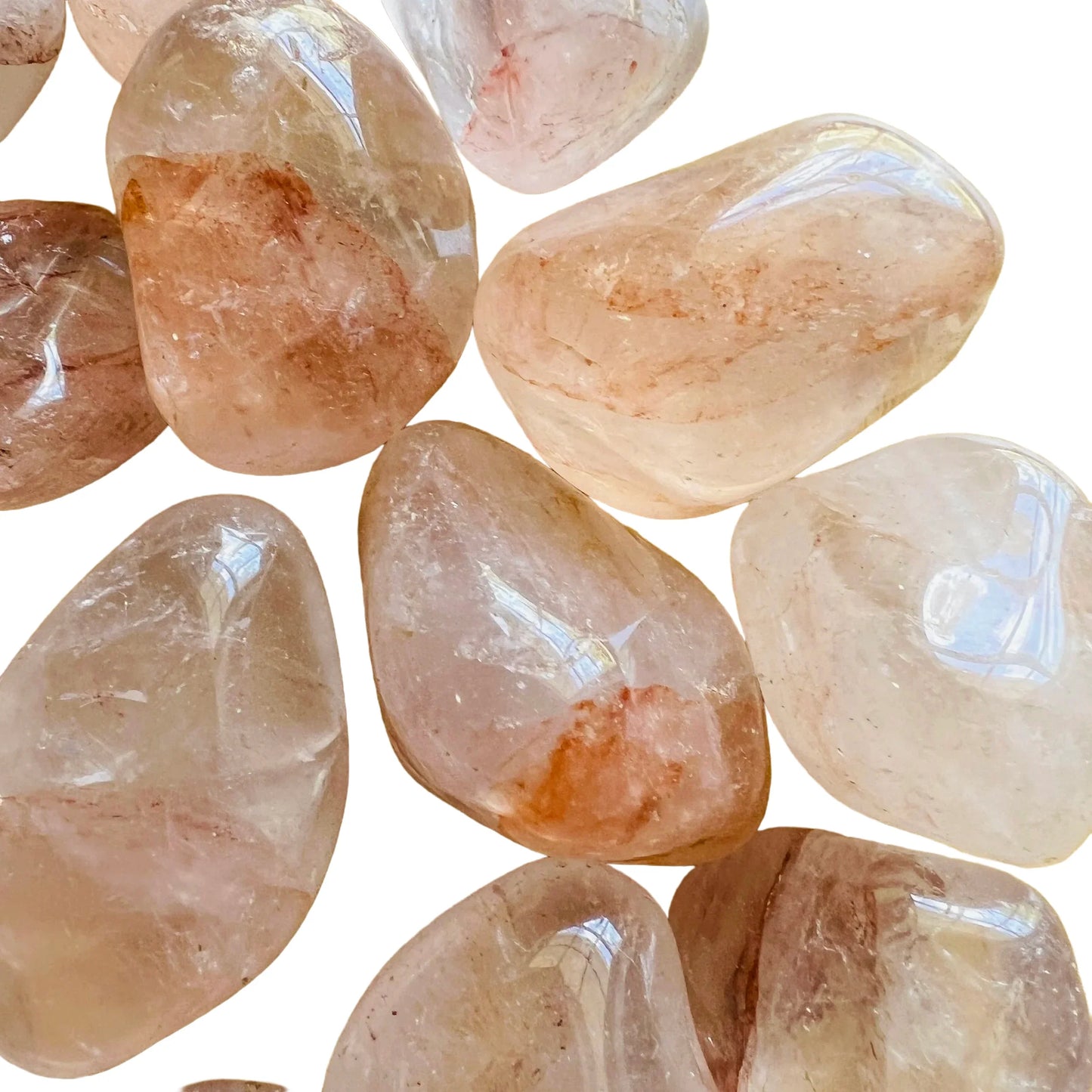 Full profile of Grade AA Fire Quartz tumbled stone ready to ship from Beyond Bohemian