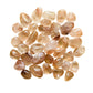 Resting display of Fire Quartz tumbled stone, from Alaotra-Mangoro, Madagascar, shown for shape and scale.
