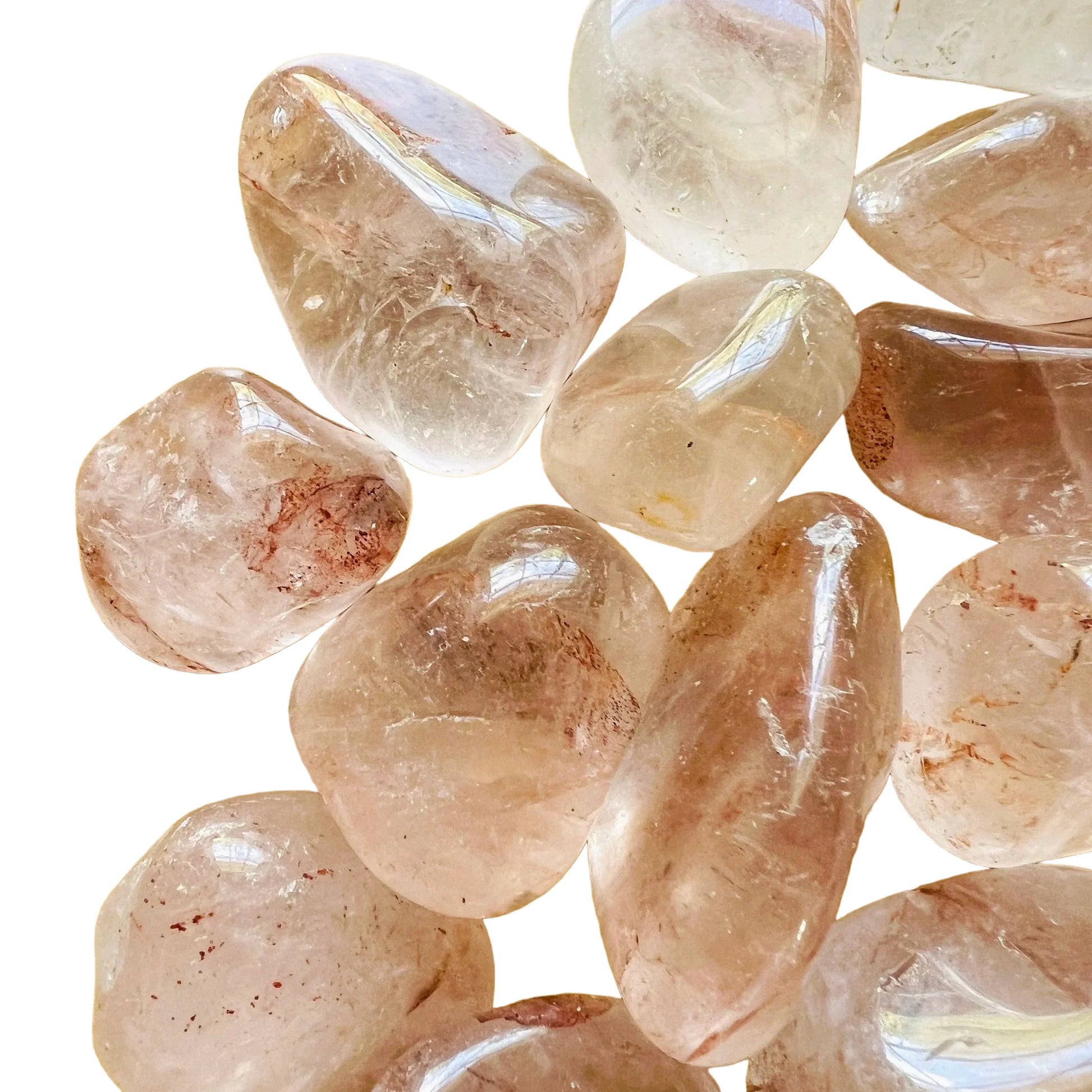 Full profile of Grade AA Fire Quartz tumbled stone ready to ship from Beyond Bohemian