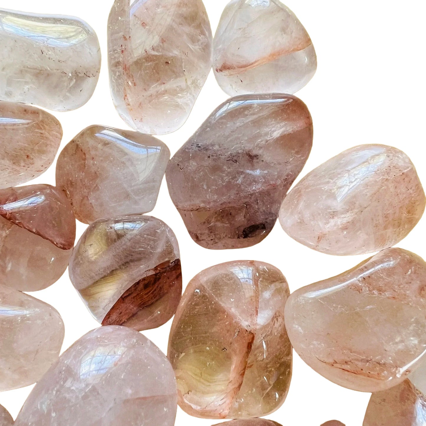 Full profile of Grade AA Fire Quartz tumbled stone ready to ship from Beyond Bohemian
