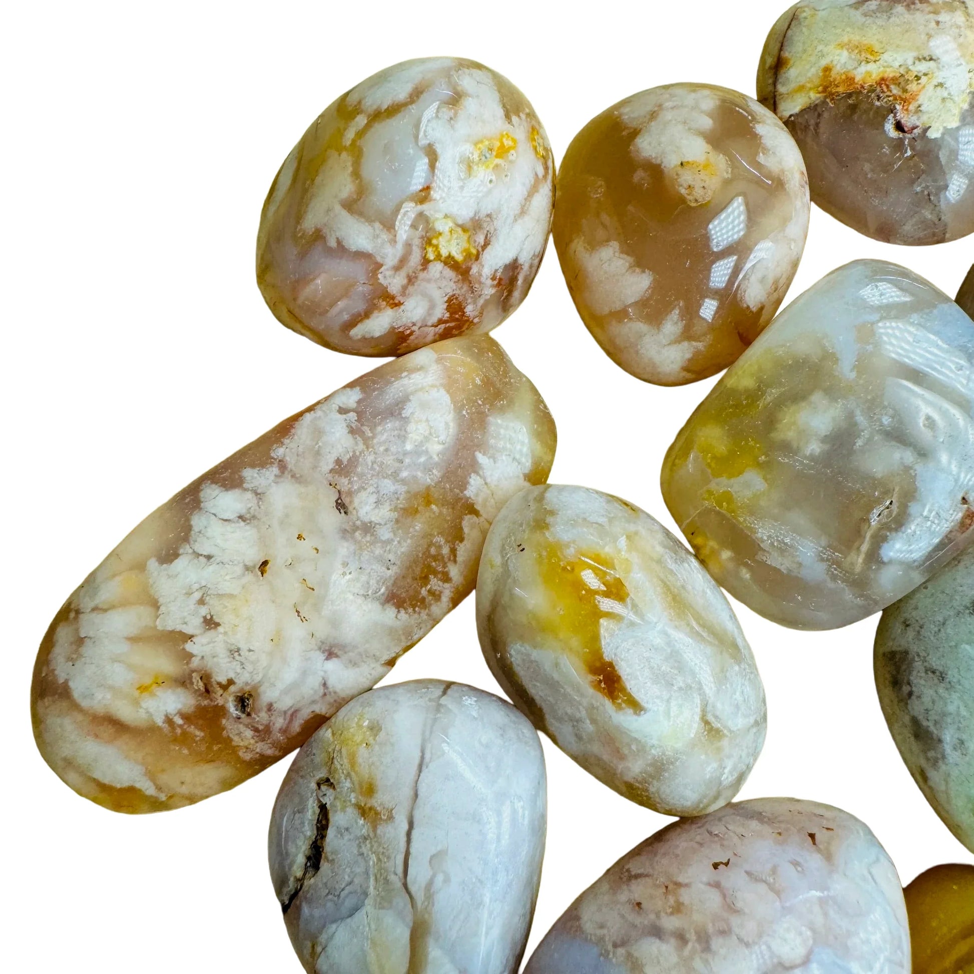 Opposite side of Flower Agate tumbled stone, turned to for Love.