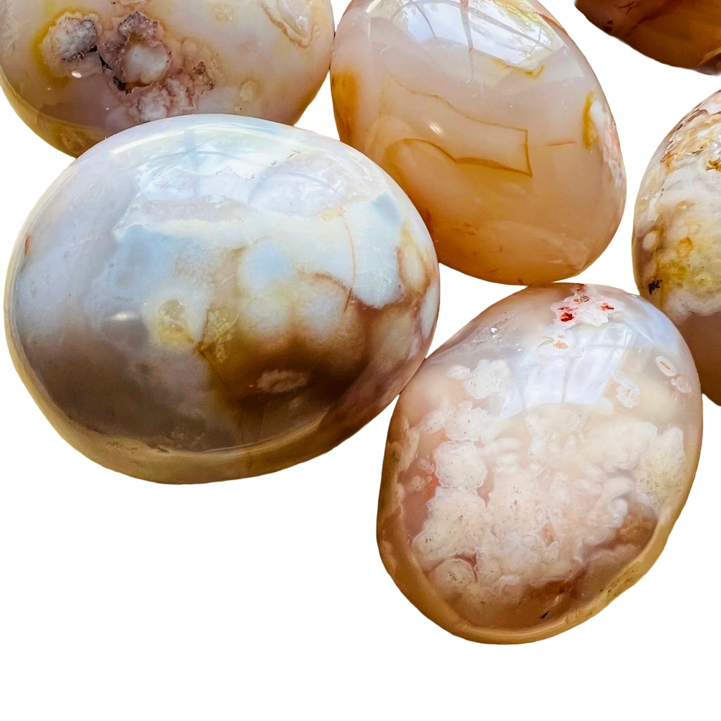Detail capture of Flower Agate palm stone, Madagascar-sourced.