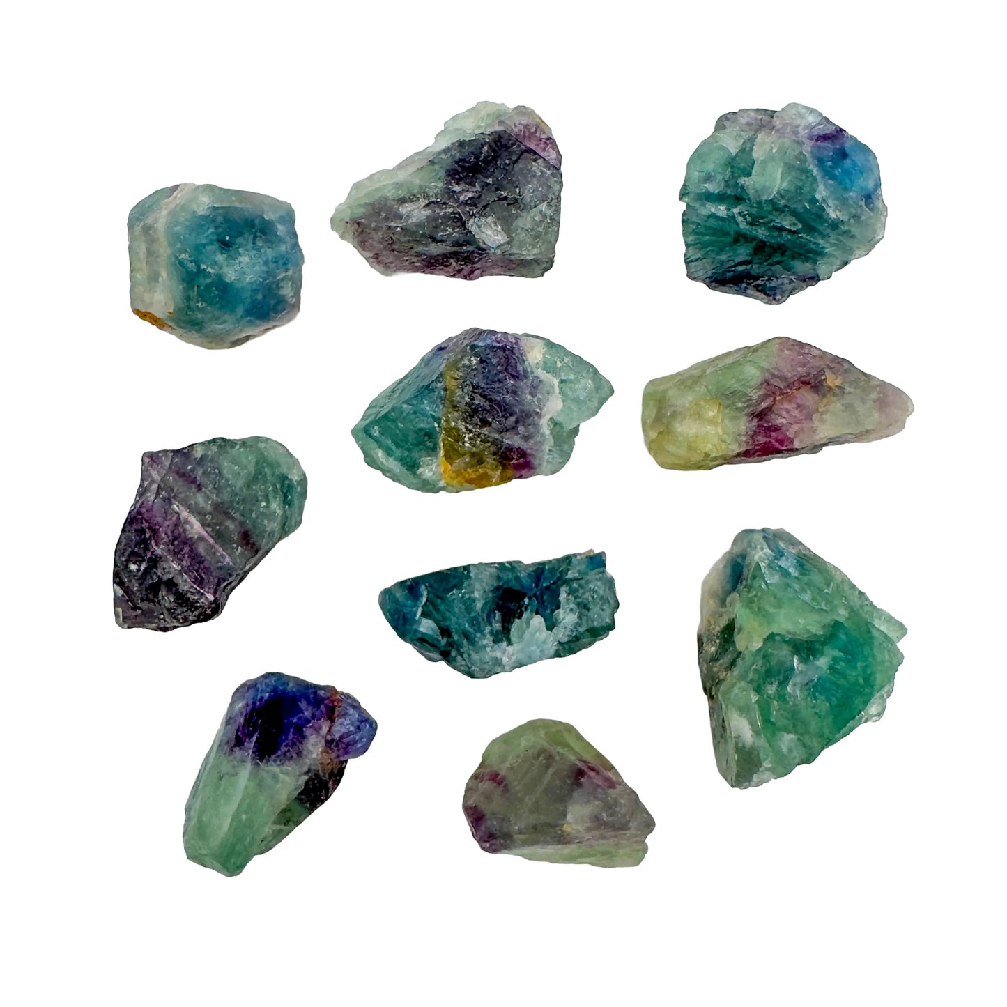 Close-up of Grade AA Fluorite raw stone, showing natural variation.