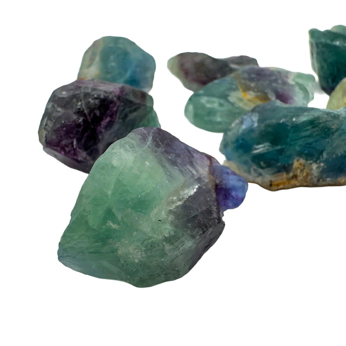 Edge-on view of purple Fluorite raw stone, showing characteristic patterning, sourced from Erongo, Namibia.