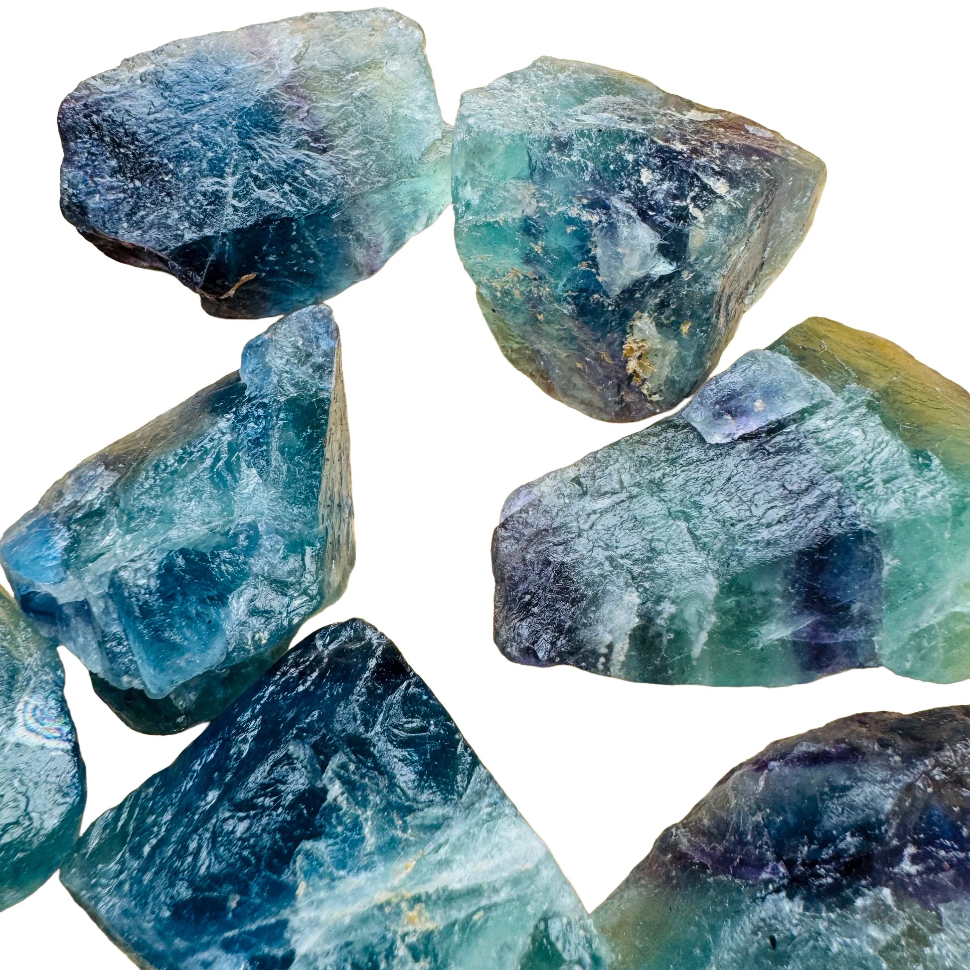 Color detail of Fluorite raw stone, showing natural color depth, sourced from Namibia.