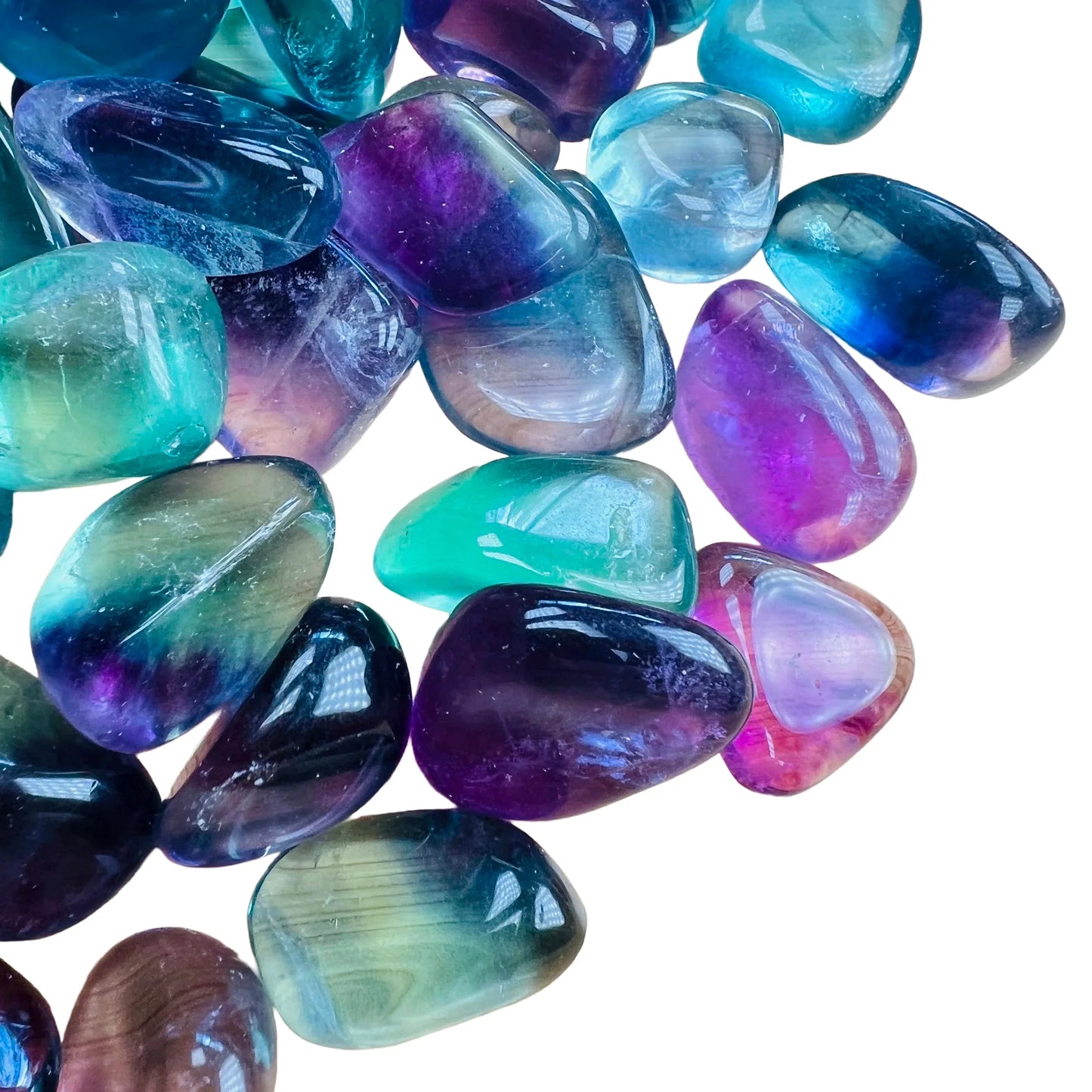 Reverse side of Fluorite tumbled stone, showing soft luster.