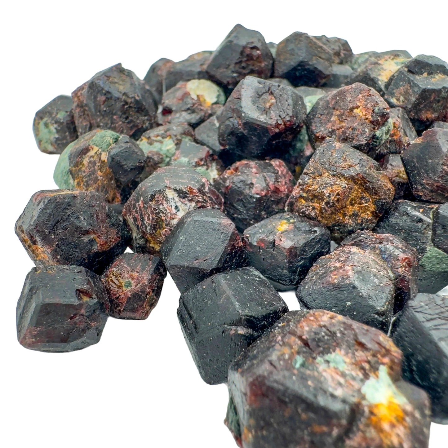 Side angle of Fuchsite raw stone, showing characteristic patterning.