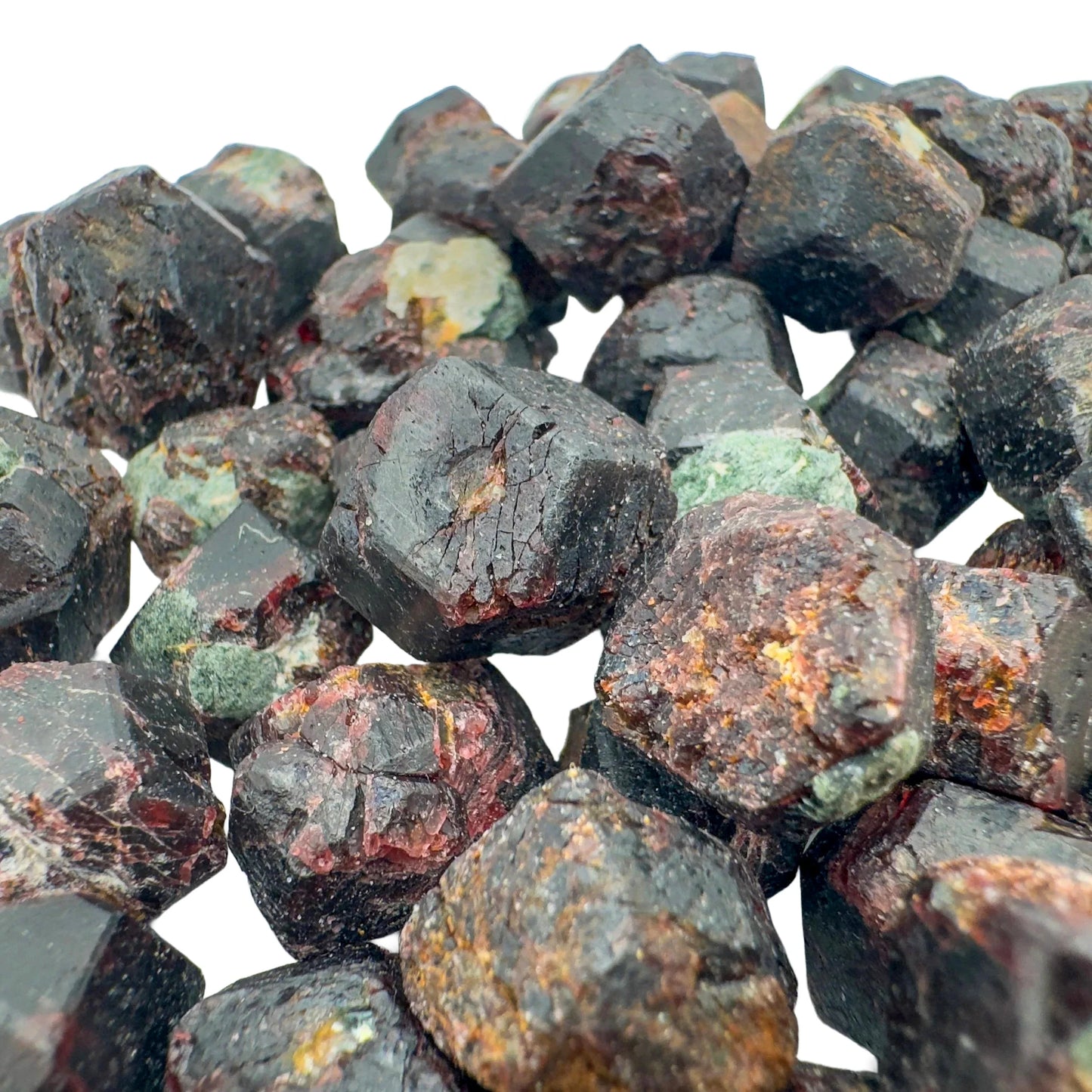 Underside detail of Fuchsite raw stone, from Zimbabwe, showing subtle veining.