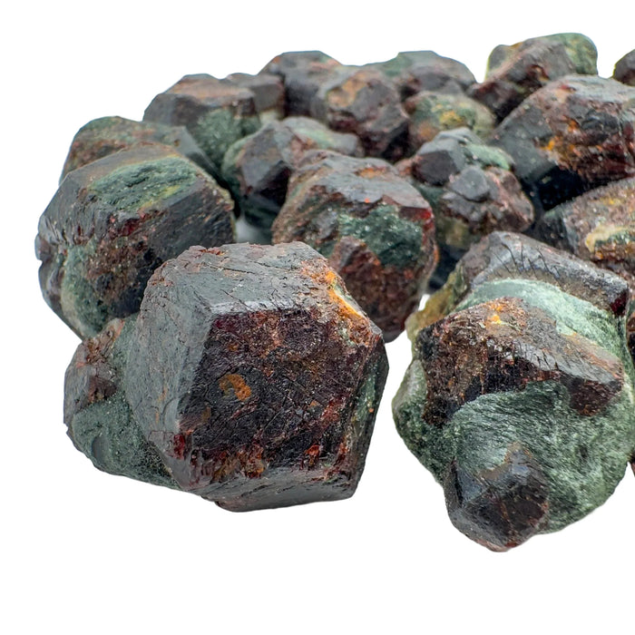 Sideways view of Fuchsite raw stone, turned to for Healing.
