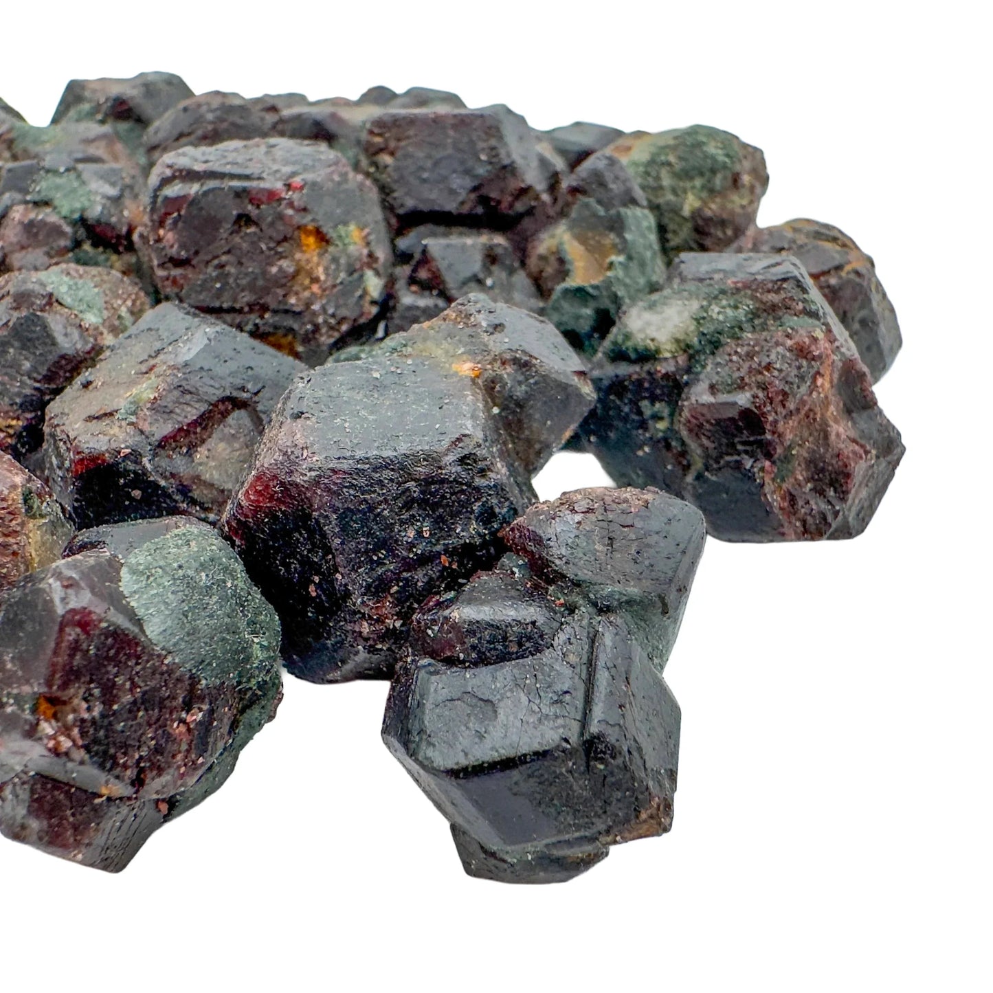 Bird's-eye view of Grade AA Fuchsite raw stone, kept near for Healing and Self Love, sourced from Zimbabwe.