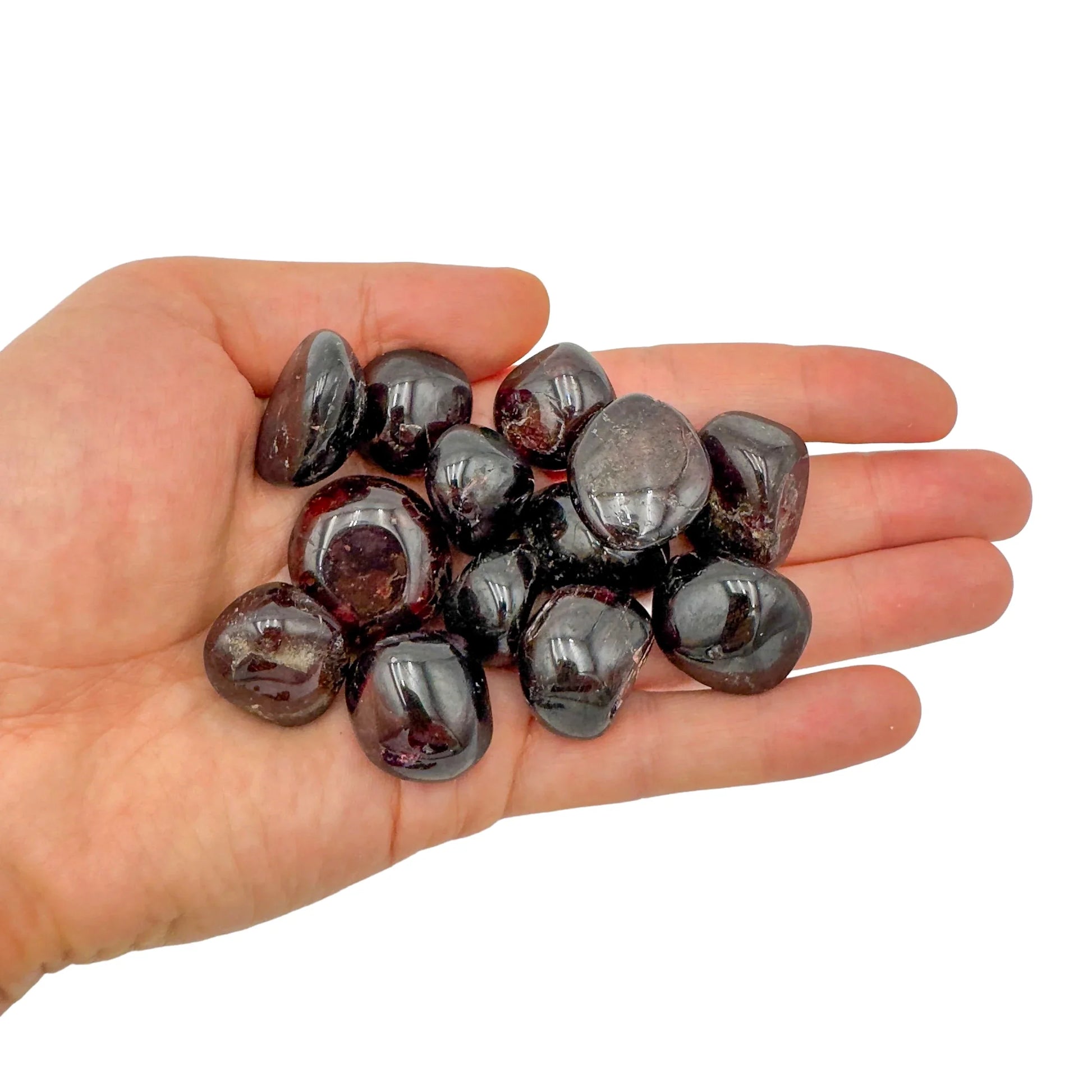 Back view of Grade AAA Garnet tumbled stone showing natural surface