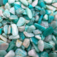 Top-side view of Amazonite polished chip, showing natural sheen, for Stress Relief.