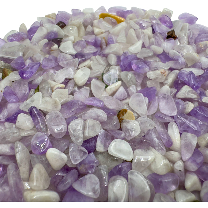 Amethyst chips scattered on surface, Madagascar quartz chips