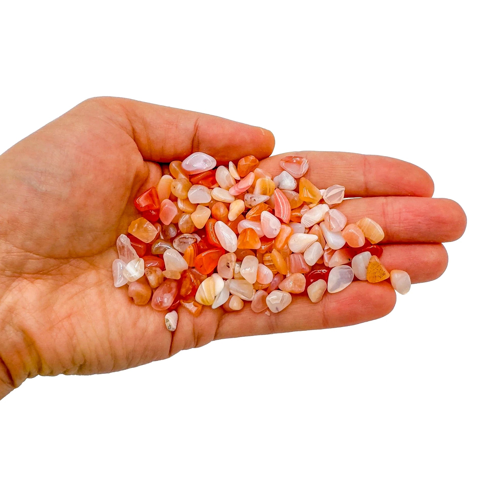 Opposite side of Grade A Carnelian polished chip, sourced from Francistown, Botswana.