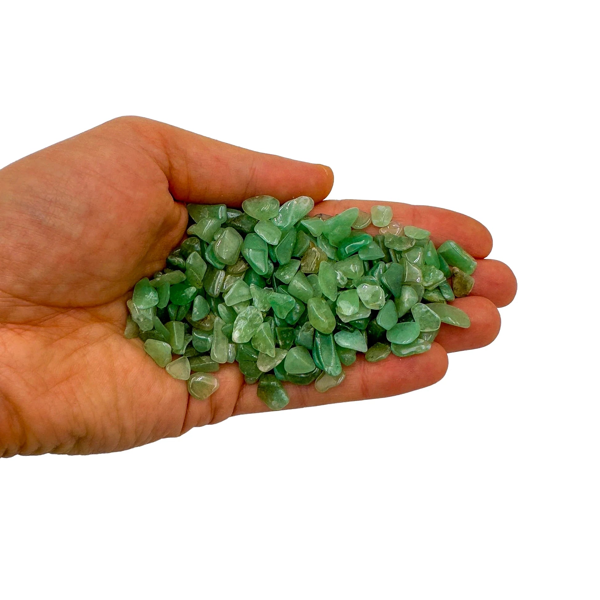 Alternate angle of Aventurine polished chip, showing characteristic finish, traditionally used for Luck.