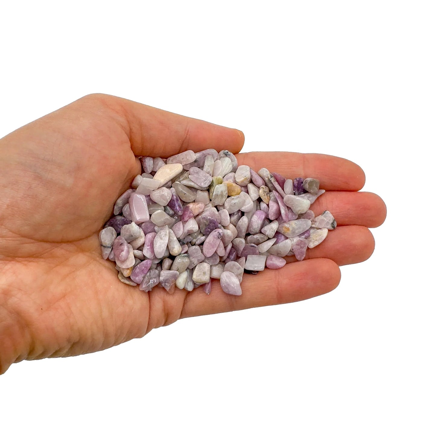 Back view of Lepidolite polished chip, sourced from Namibia, showing natural variation.