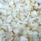 Top-side view of Grade A Snow Quartz polished chip, linked to Meditation and Stress Relief, from Mozambique.