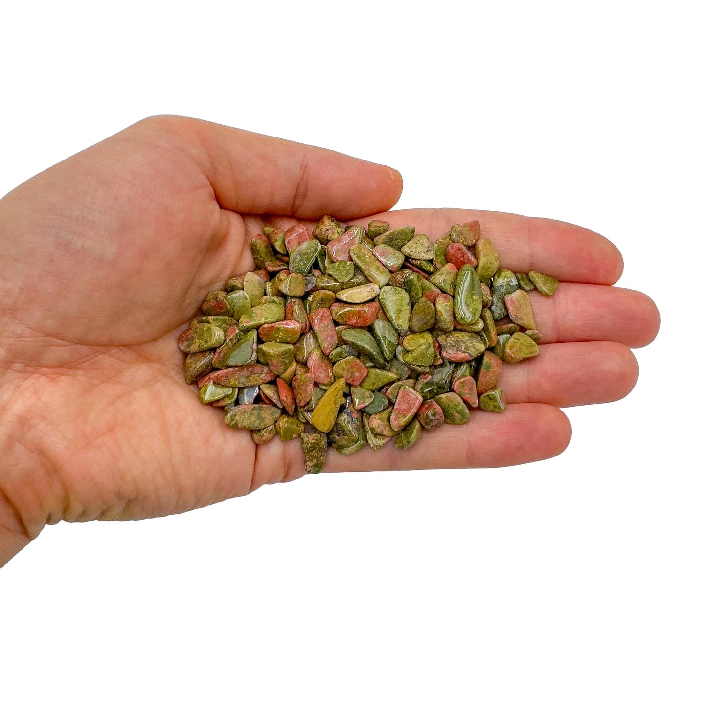 Opposite side of Unakite polished chip, traditionally used for Emotional Healing, from Northern Cape, South Africa.