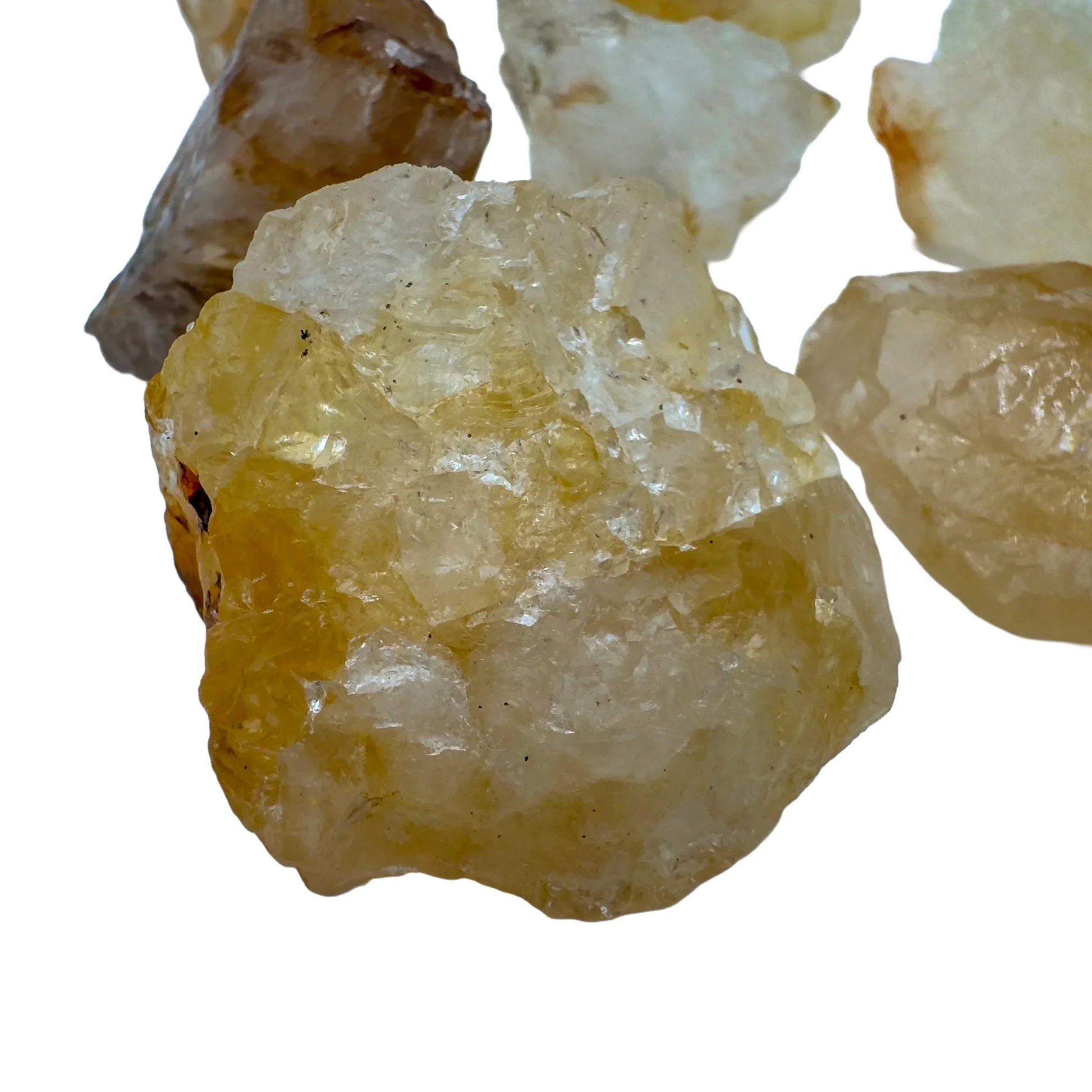 Sideways view of Golden Healer raw stone, showing honest grain, from Minas Gerais, Brazil.