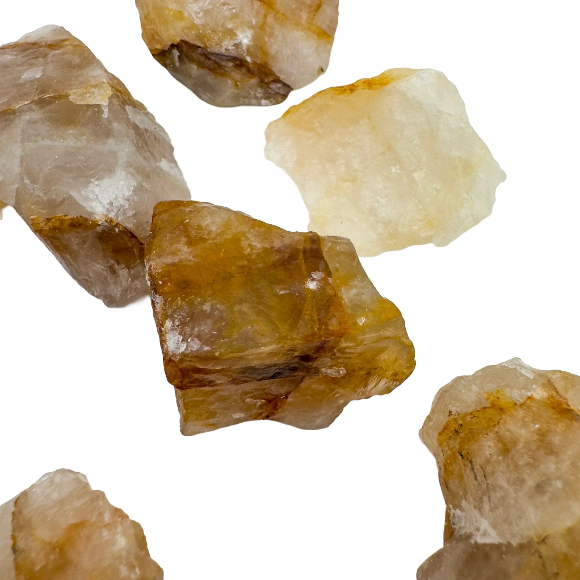 Profile shot of yellow Golden Healer raw stone, often paired with practices around Healing and Meditation, from Madagascar.