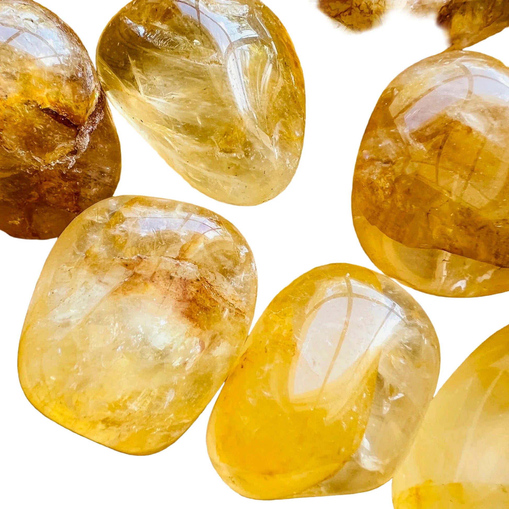 Lateral view of Golden Healer tumbled stone, drawn on for Healing, sourced from Brazil.