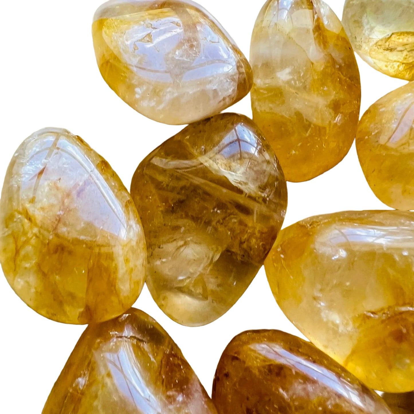 Back view of Golden Healer tumbled stone, showing color depth.