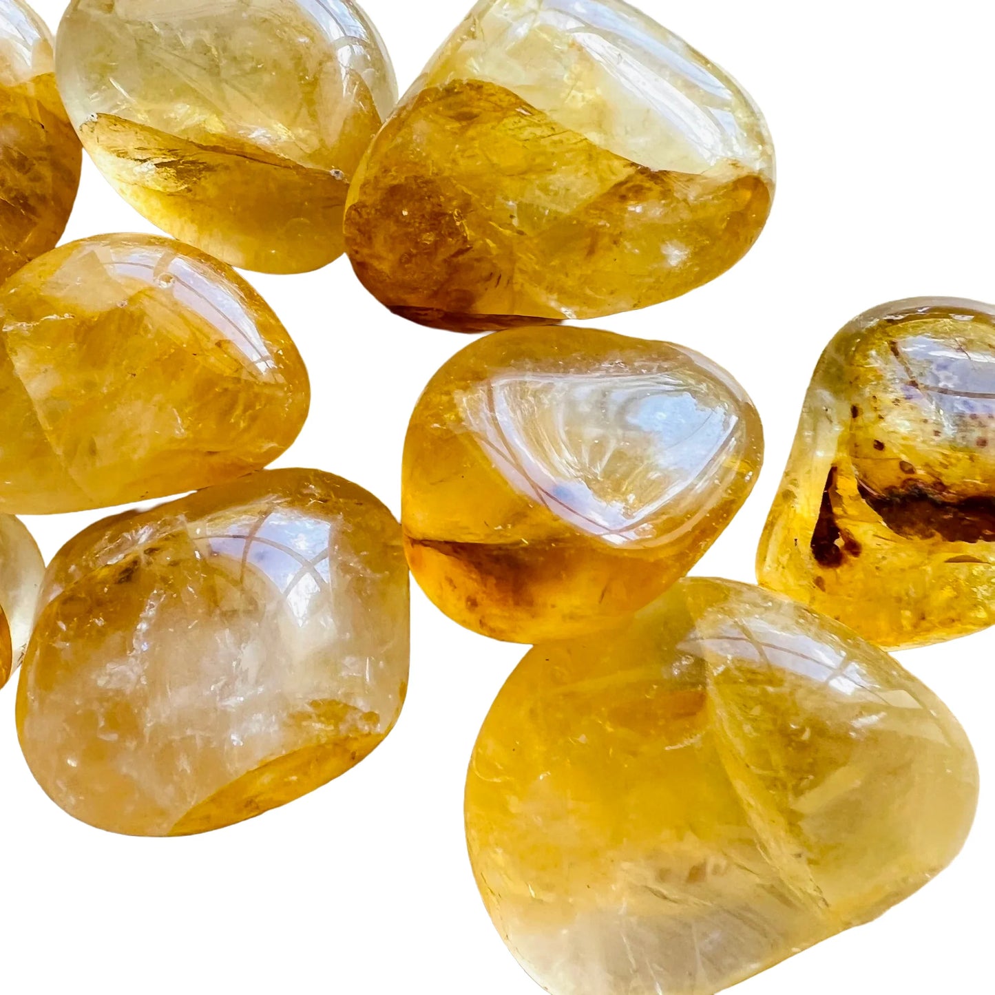Natural light view of a single Golden Healer tumbled stone from Brazil.