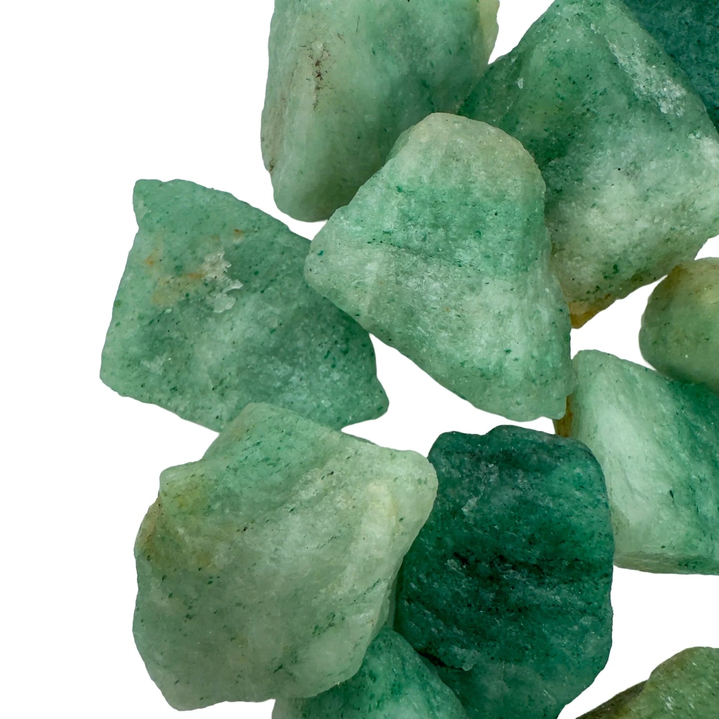Looking down on Aventurine raw stone, to support Luck and Abundance, showing natural sheen.