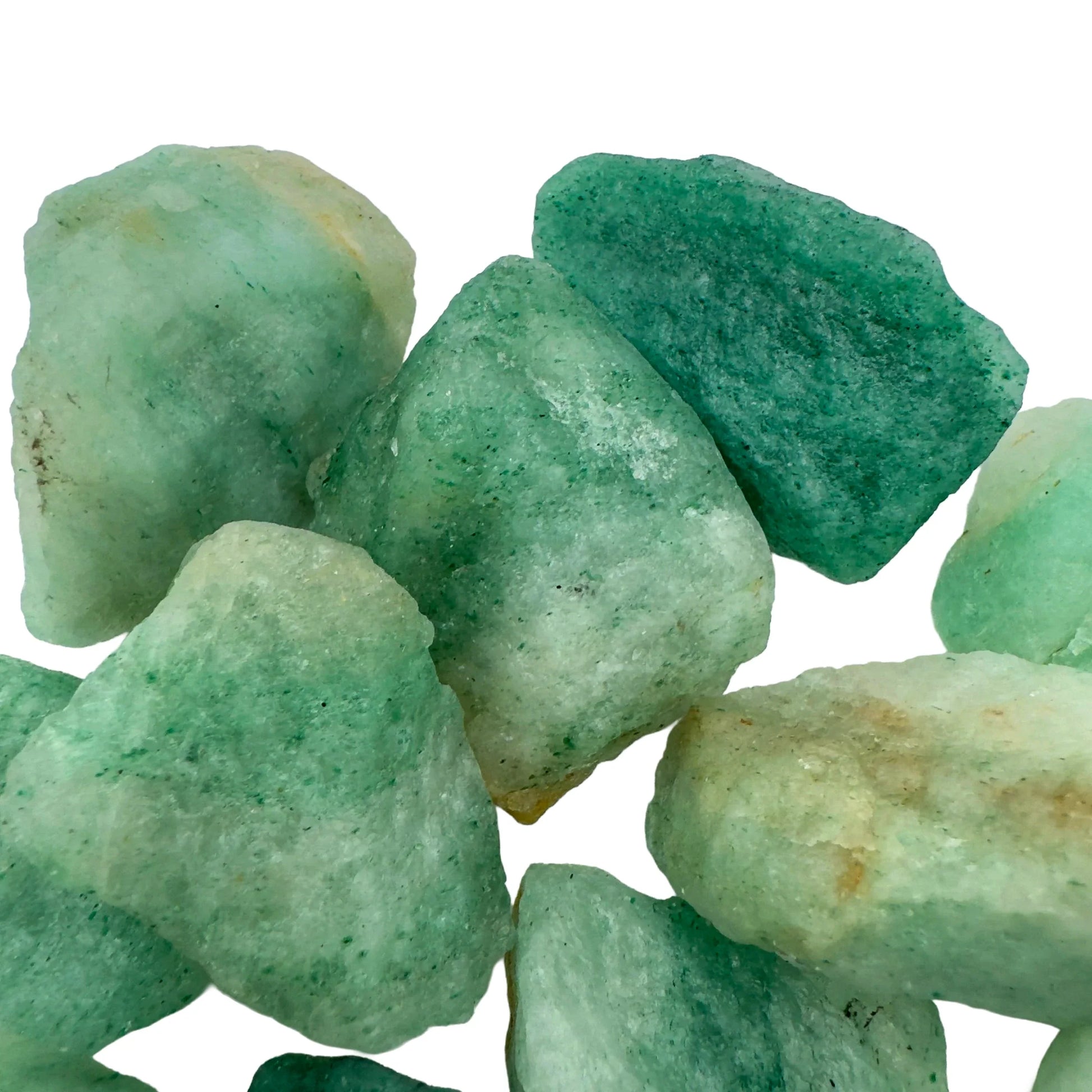 Rear view of Aventurine raw stone, showing open form, hand-selected from Masvingo, Zimbabwe.