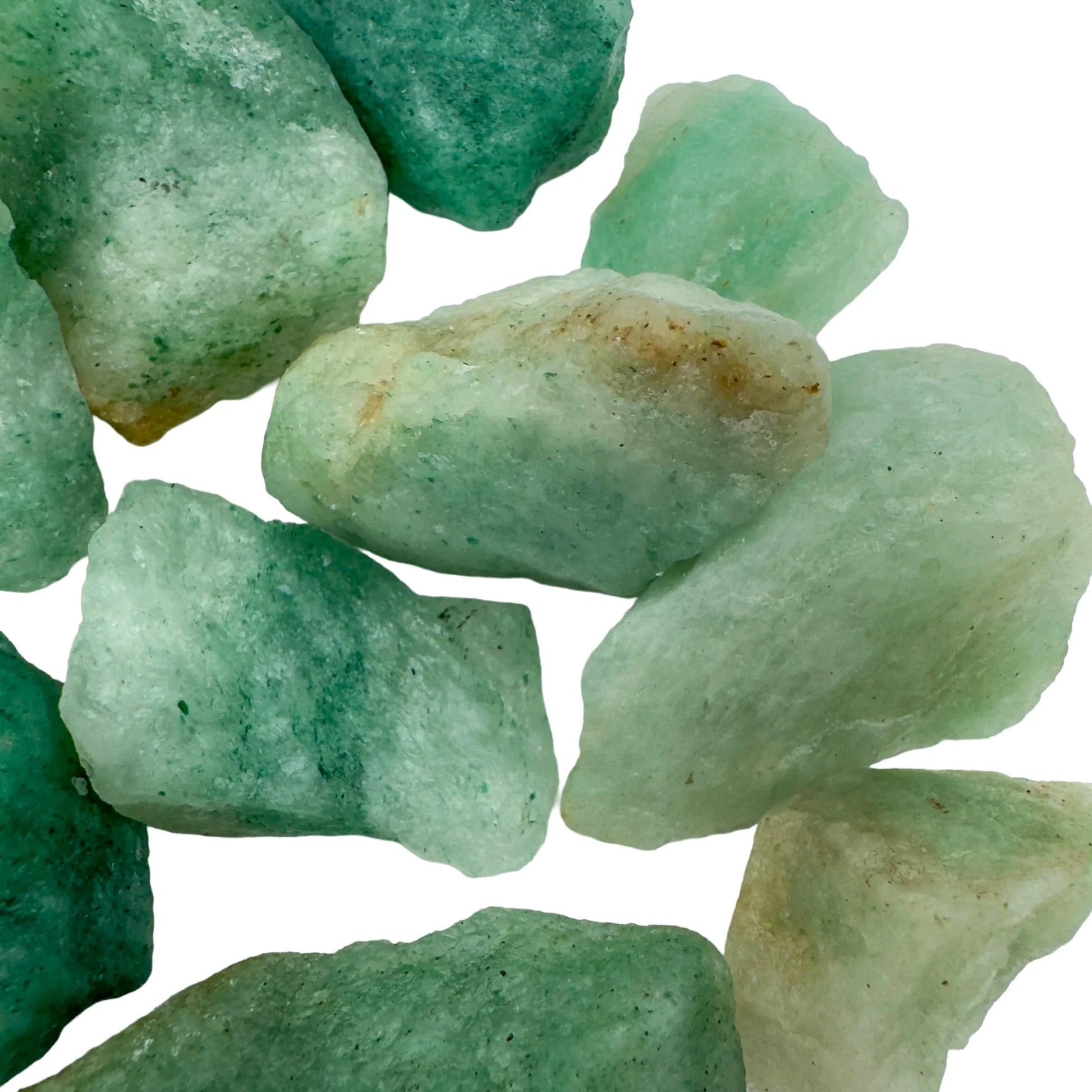 Hand-held view of a single Aventurine raw stone sourced from Zimbabwe.
