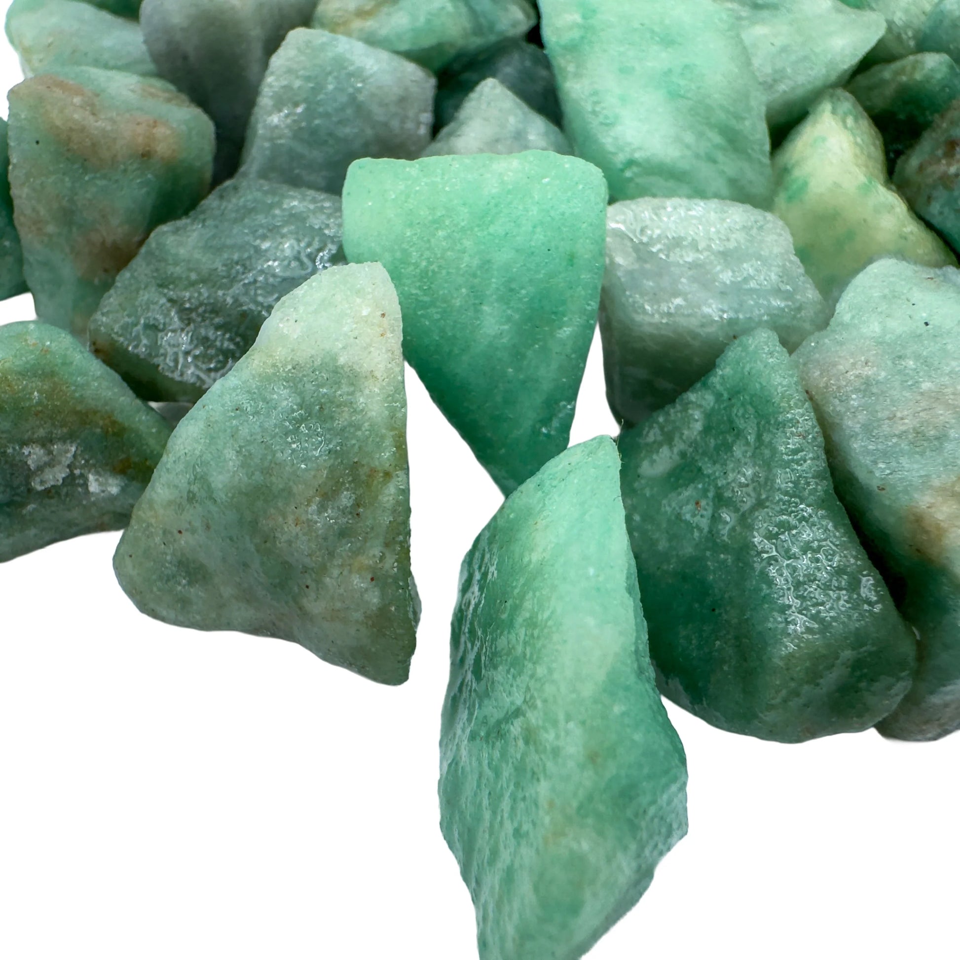 Detail of Green Aventurine raw stone, showing subtle veining, hand-selected from Minas Gerais, Brazil.
